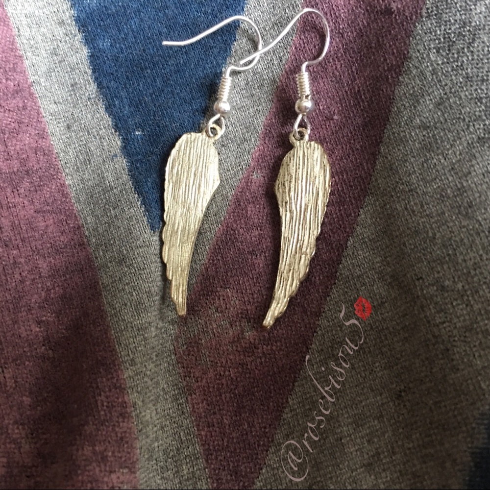Silver-tone Angel Wing Boho Earrings (french hook) - Picture 5 of 7